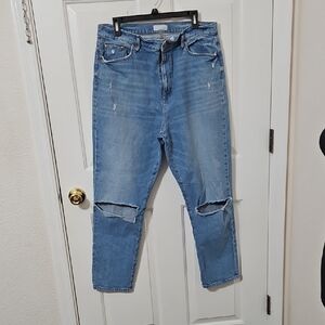 LOFT Blue Boyfriend Jeans with Distressed Knees